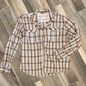 Howler Bros Men's Beige and Brown Plaid Pearl Snap